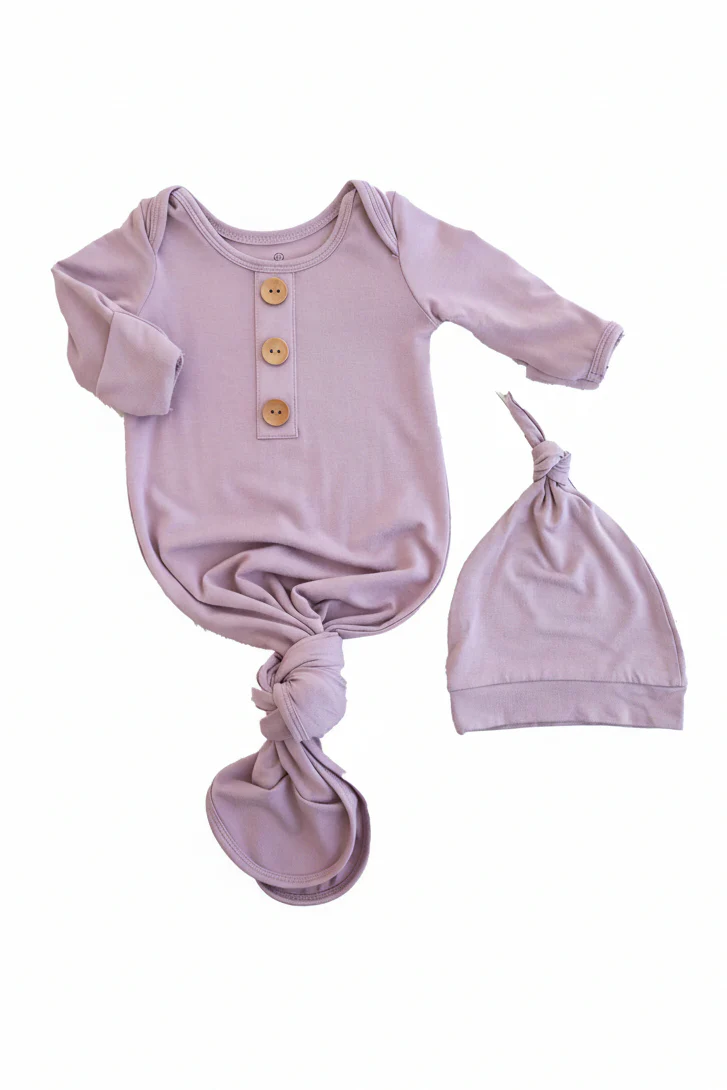 Dusty Purple Bamboo Knotted Gown & Hat - Image 2