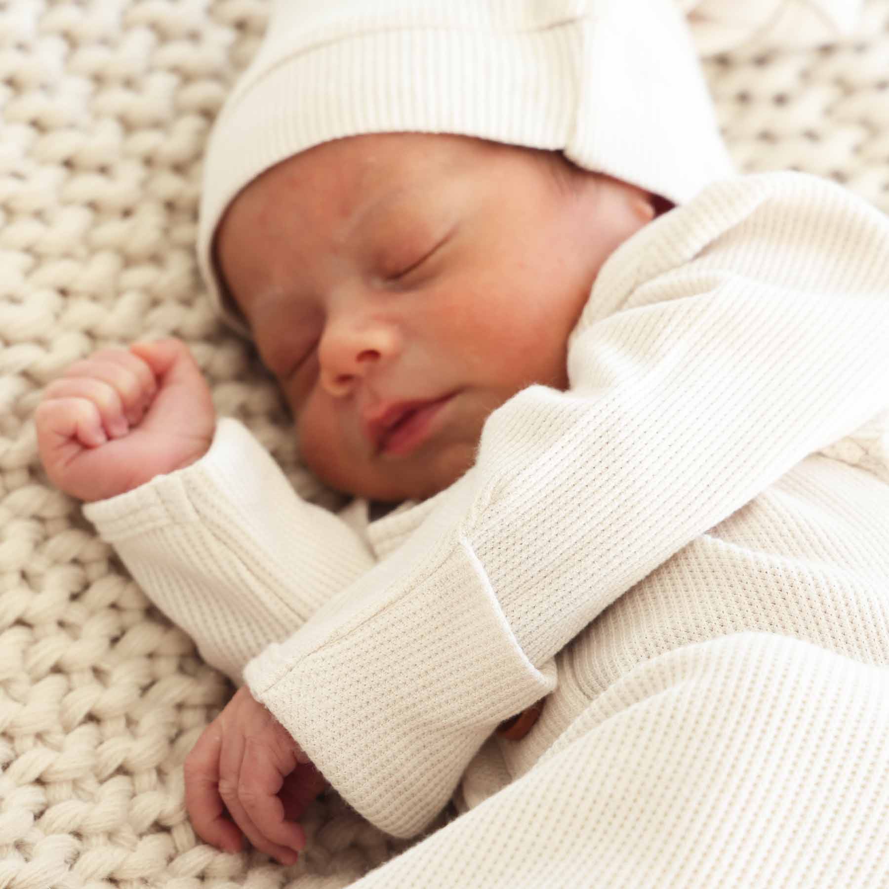Eggshell Bamboo Waffle Newborn Baby Knot Gown & Hat Set - Image 4