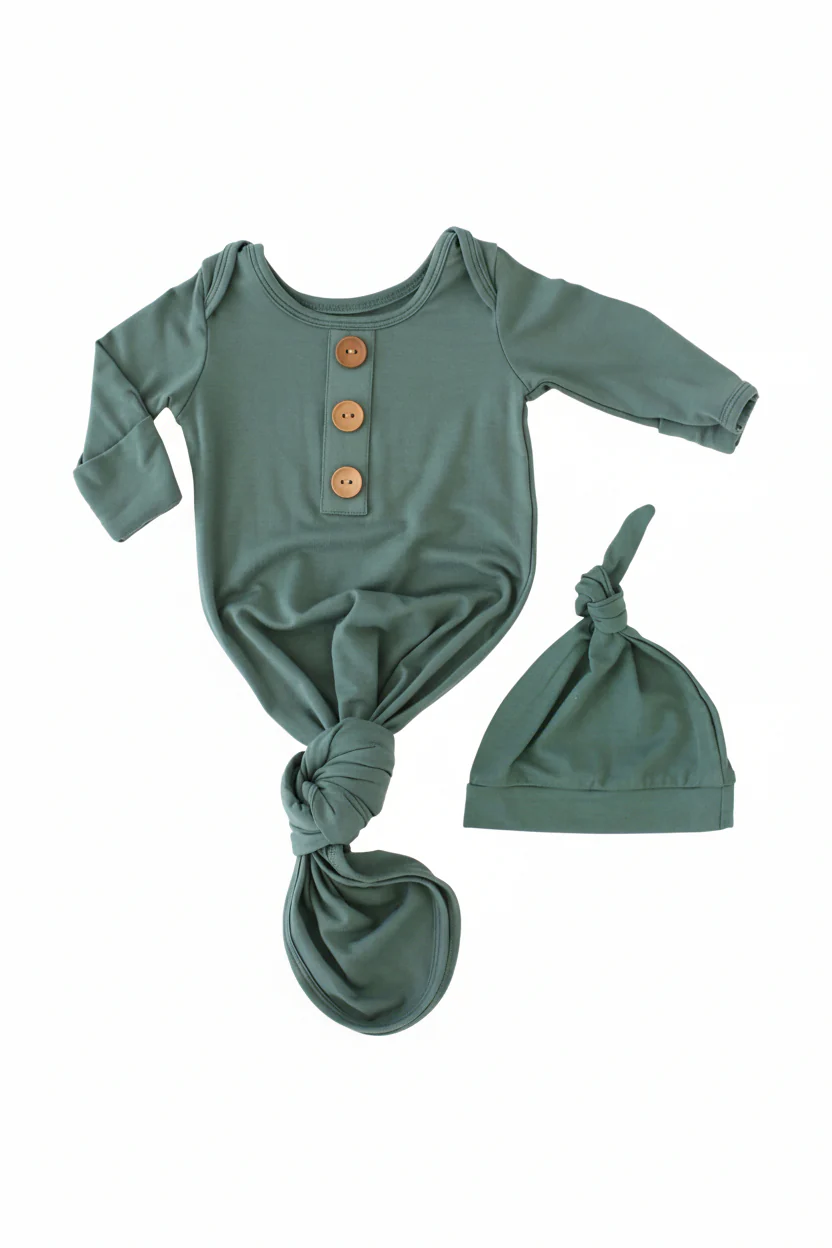 Emerald Bamboo Knotted Gown & Hat - Image 2