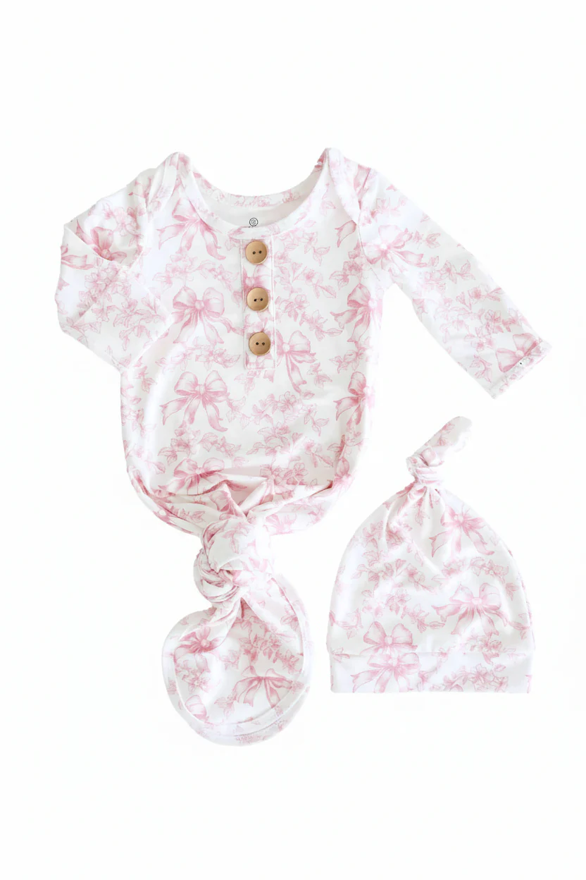 Fancy Frills Newborn Baby Knot Gown & Hat Set - Image 2