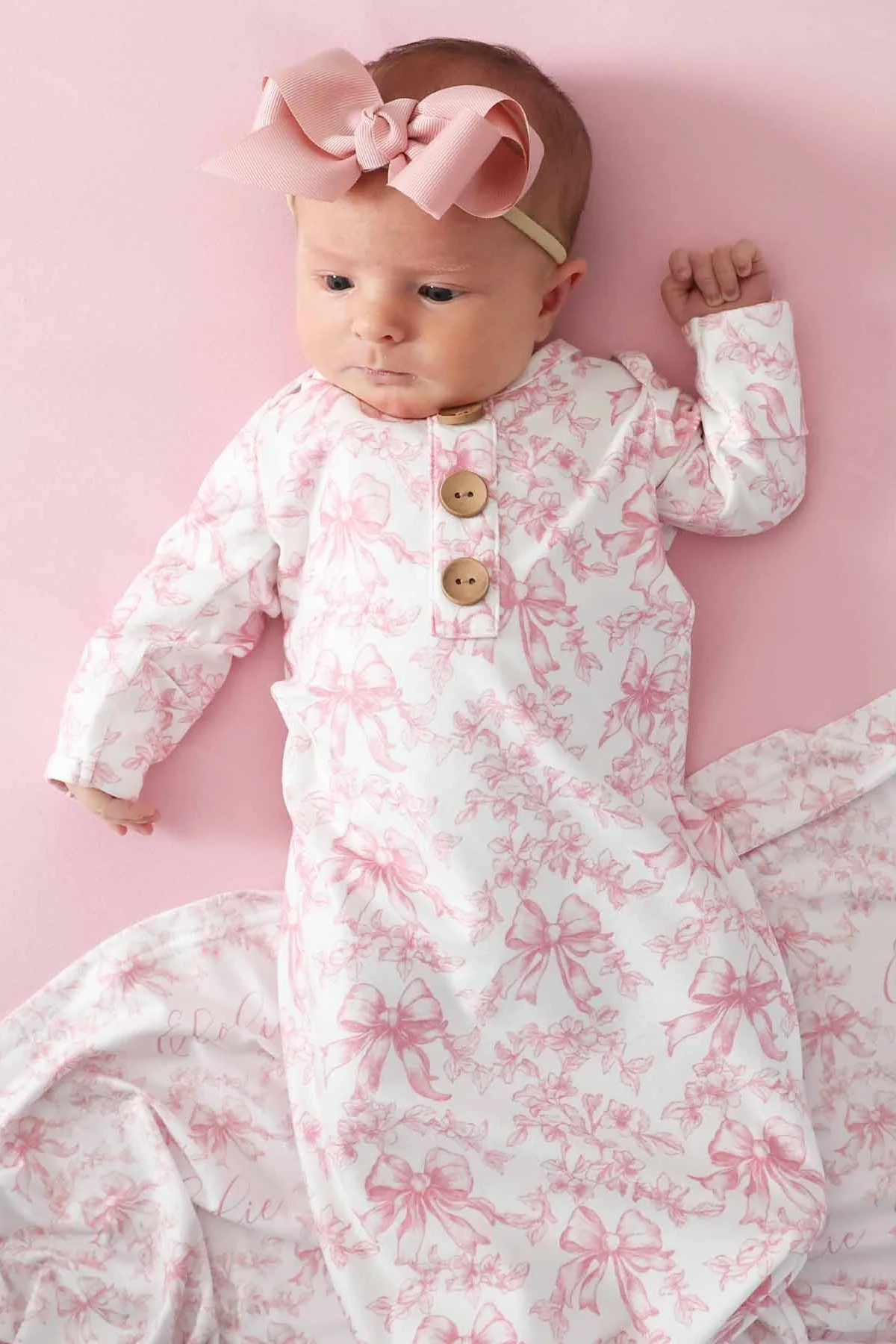 Fancy Frills Newborn Baby Knot Gown & Hat Set - Image 4