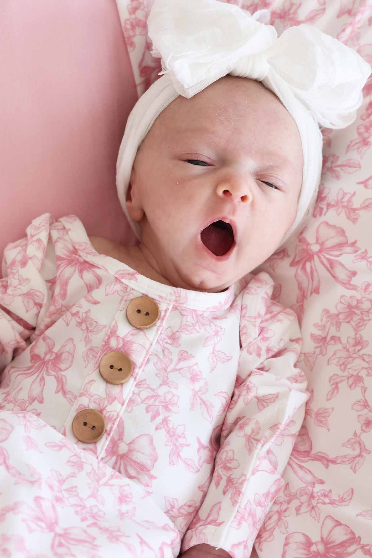 Fancy Frills Newborn Baby Knot Gown & Hat Set - Image 5