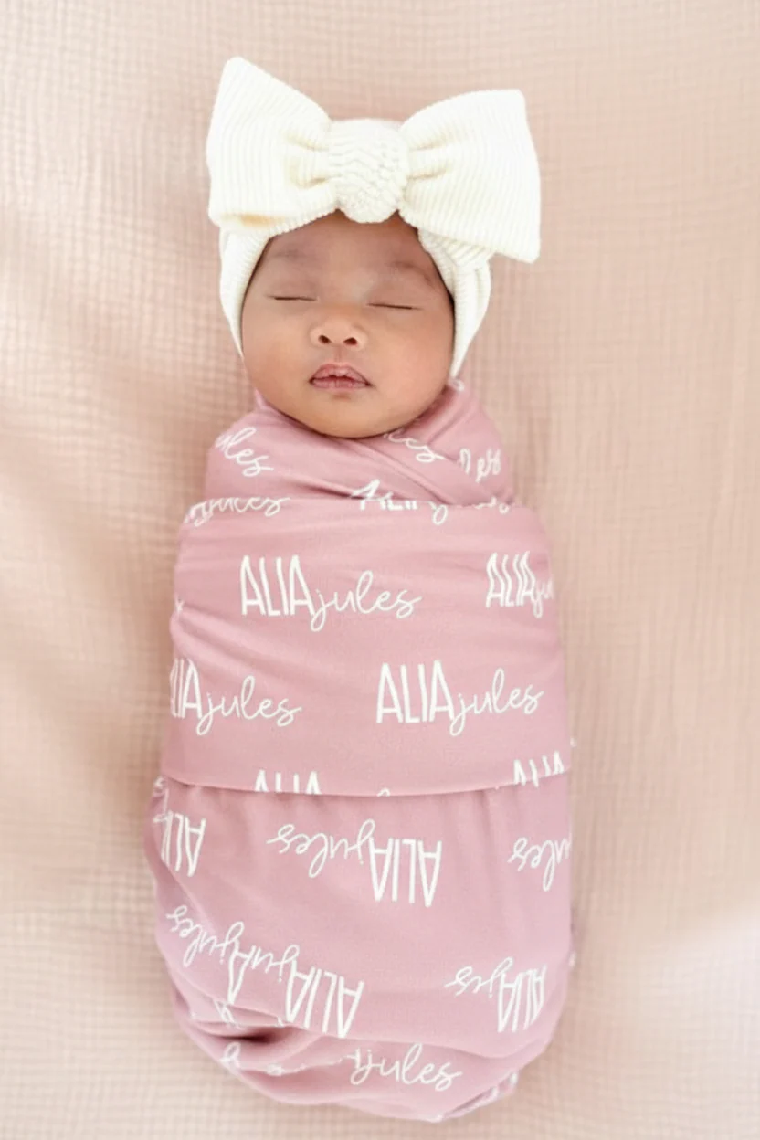 Personalized Baby Name Swaddle Blanket Font Duo | Best Selling Pinks - Image 2