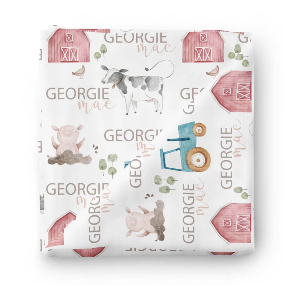 Frankie's Farm Party Personalized Baby Name Swaddle Blanket - Image 2