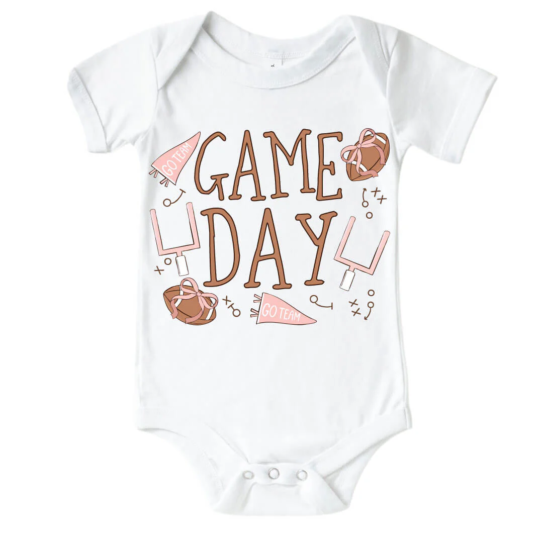 Game Day Pink Graphic Bodysuit & Kids Tee | White - Image 2