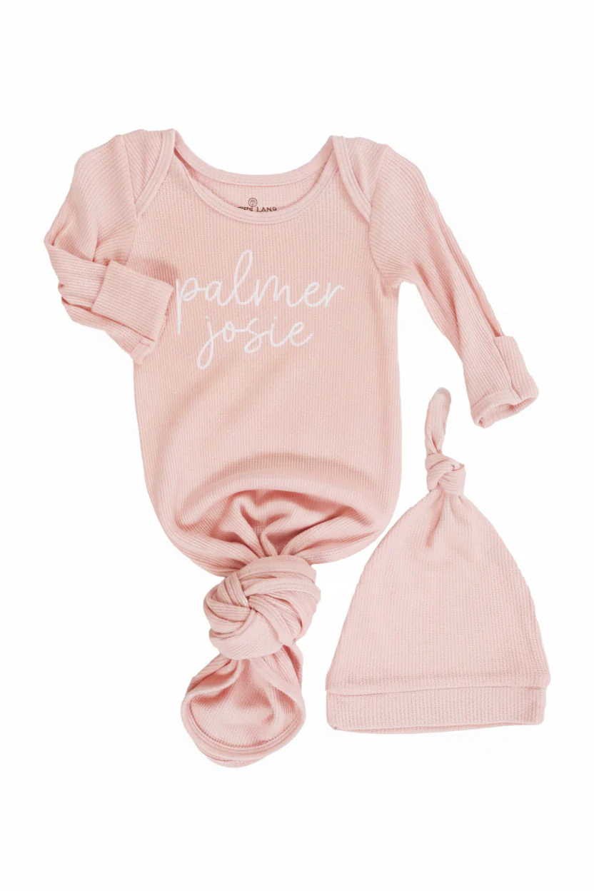 Girl Personalized Bamboo Newborn Baby Knot Gown & Hat - Image 18
