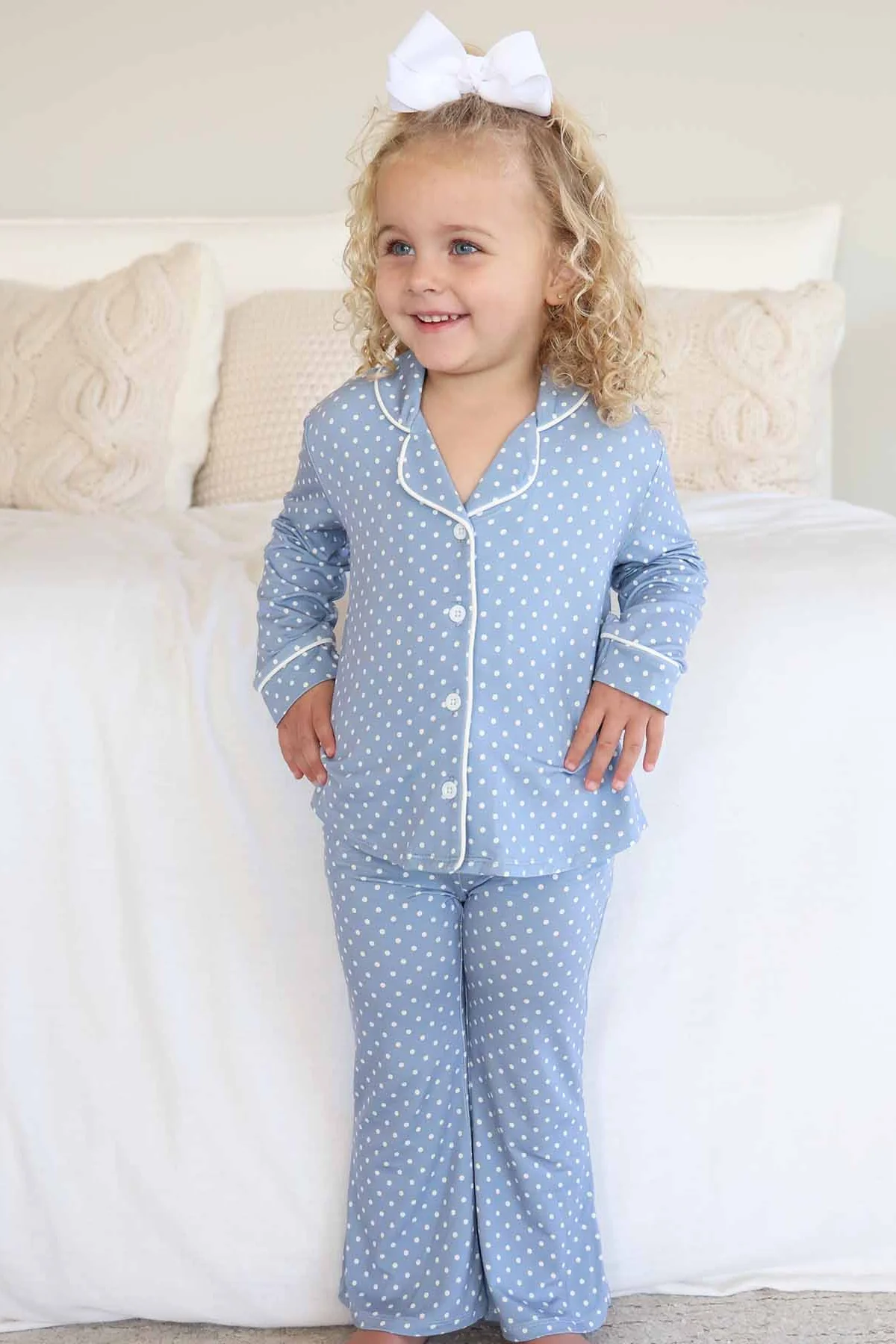 Girl's Two Piece Flare Lounge Set | Snuggle Spots Blue - Image 14
