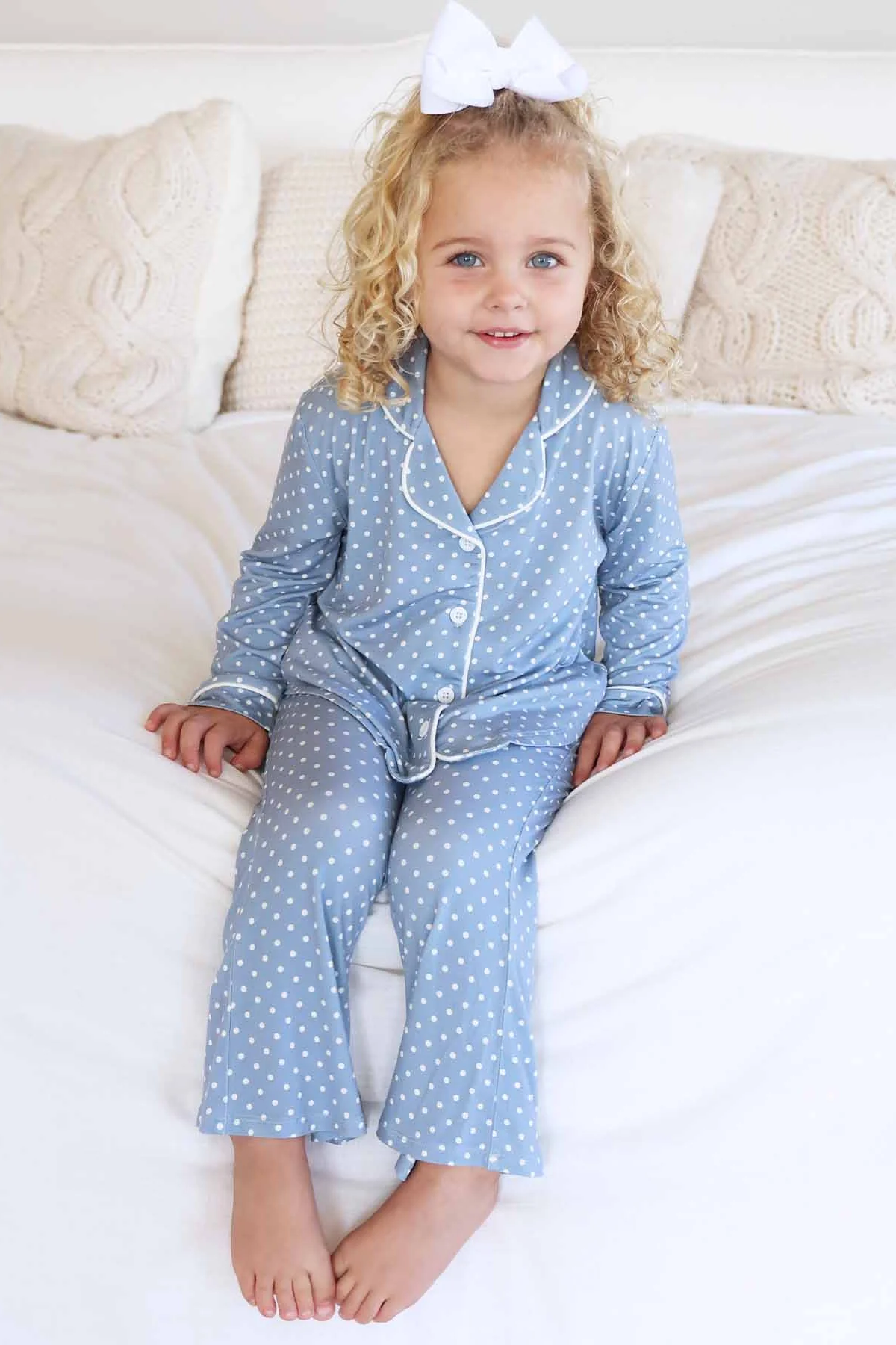 Girl's Two Piece Flare Lounge Set | Snuggle Spots Blue - Image 16