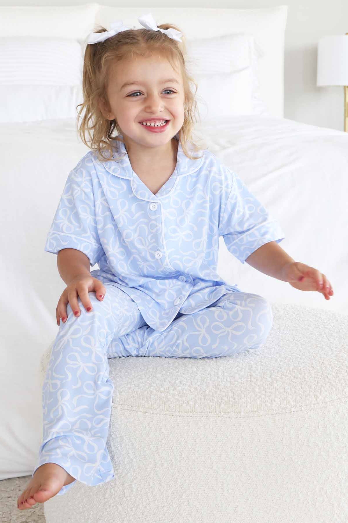 Girl's Two Piece Flare Lounge Set | Blue-tiful Bows - Image 4