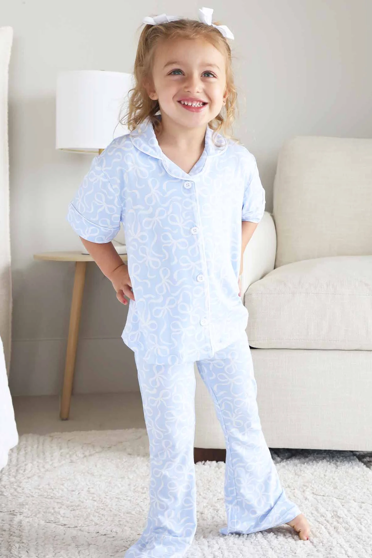 Girl's Two Piece Flare Lounge Set | Blue-tiful Bows - Image 9