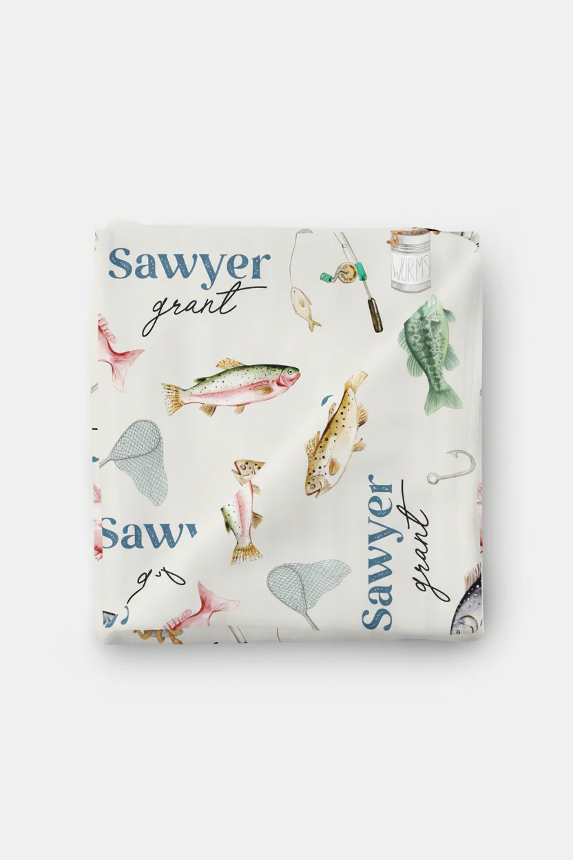 Gone Fishing Personalized Baby Name Swaddle Blanket
