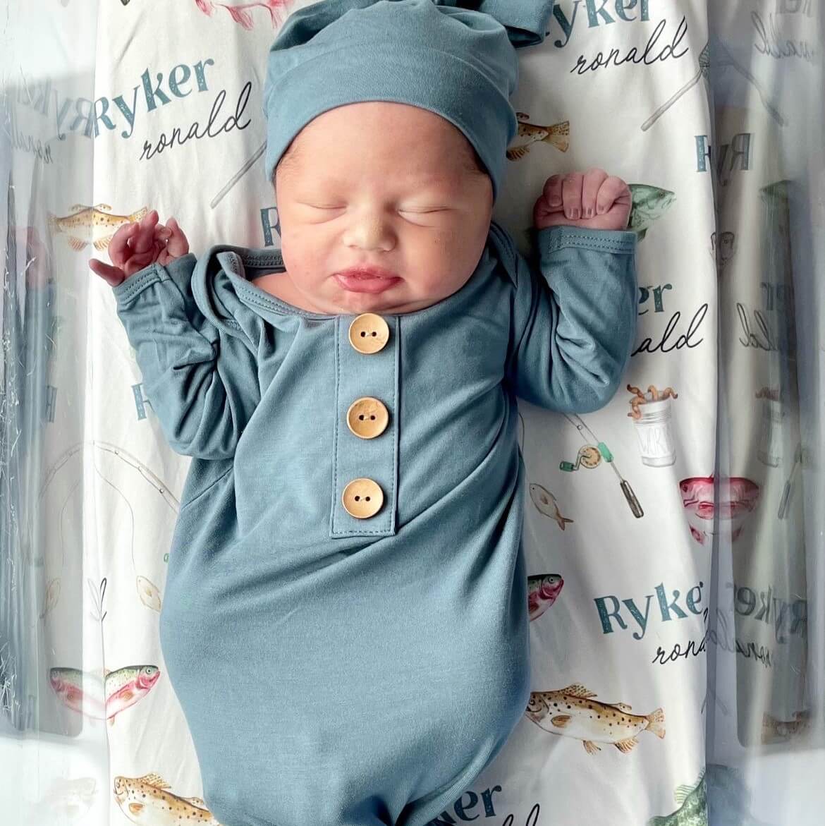 Gone Fishing Personalized Baby Name Swaddle Blanket - Image 2