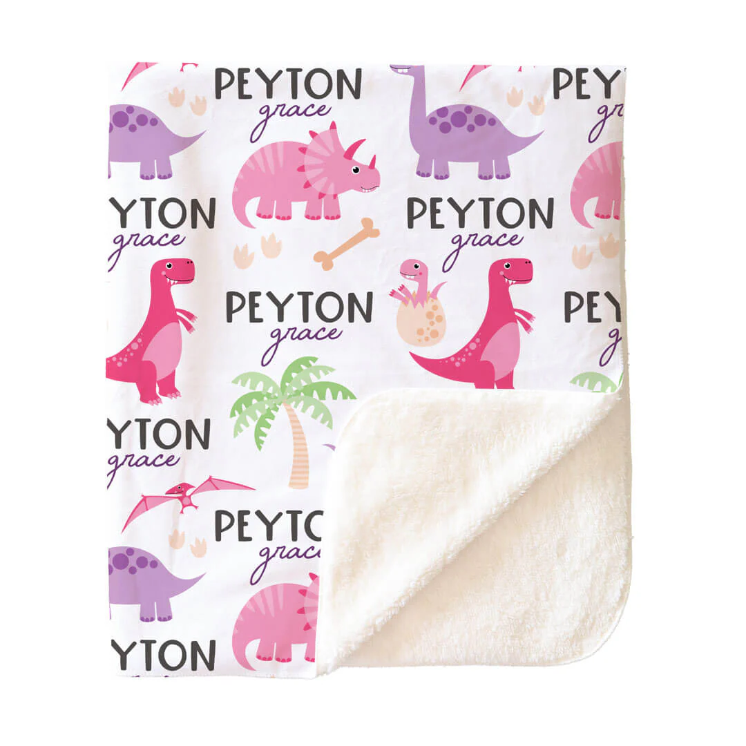 Happy Dinos Personalized Toddler Blanket | Pink - Image 3