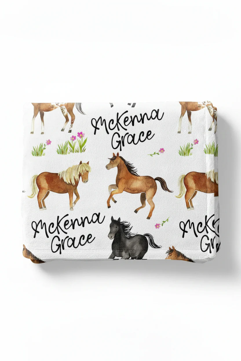 Happy Horses Personalized Toddler Blanket - Image 2