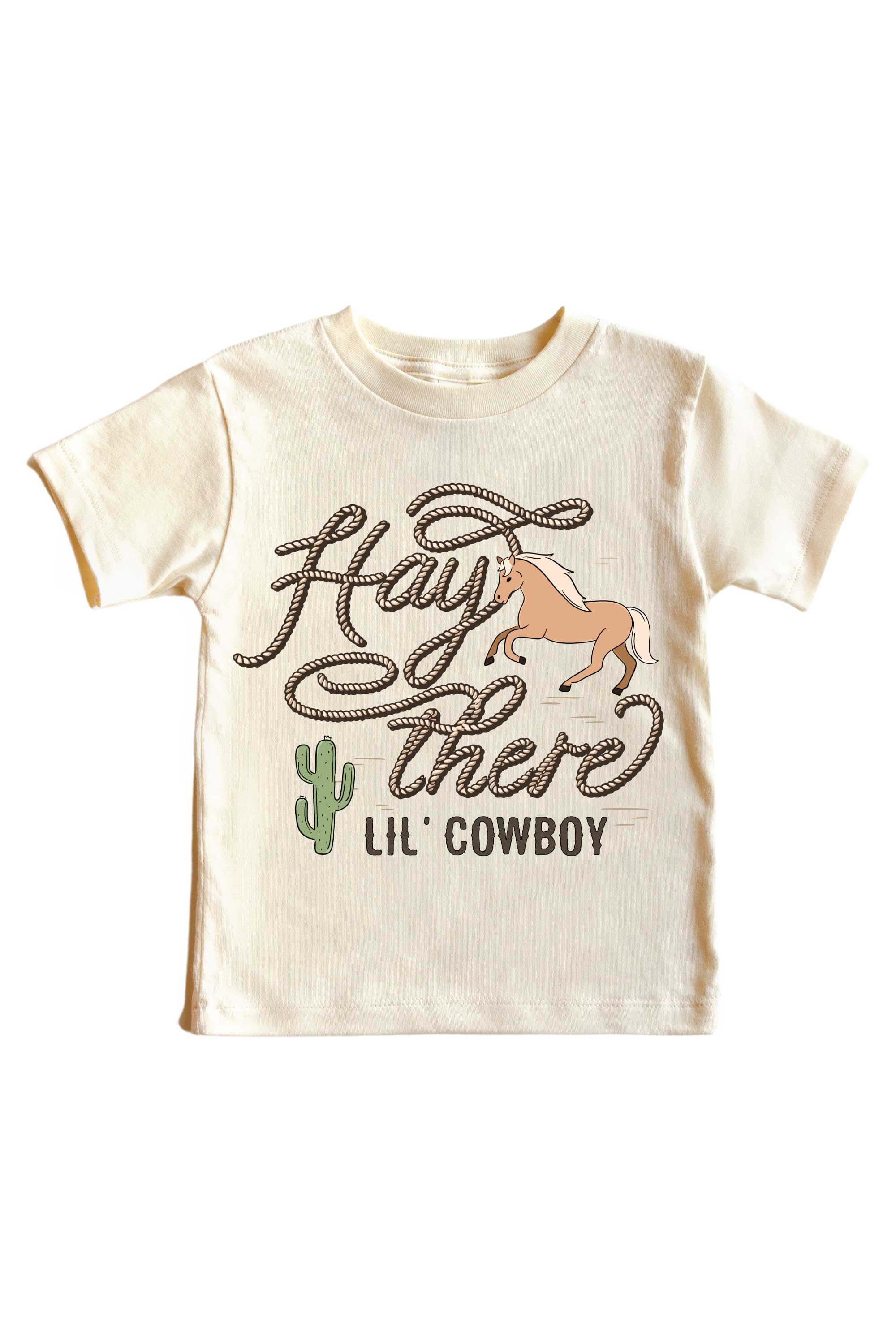 Hay There Lil' Cowboy Graphic Bodysuit & Kids Tee | Natural - Image 3