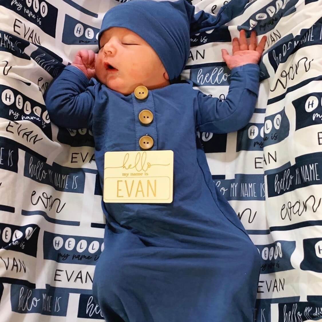 Hello My Name Is Personalized Swaddle Blanket BLUES - Image 3