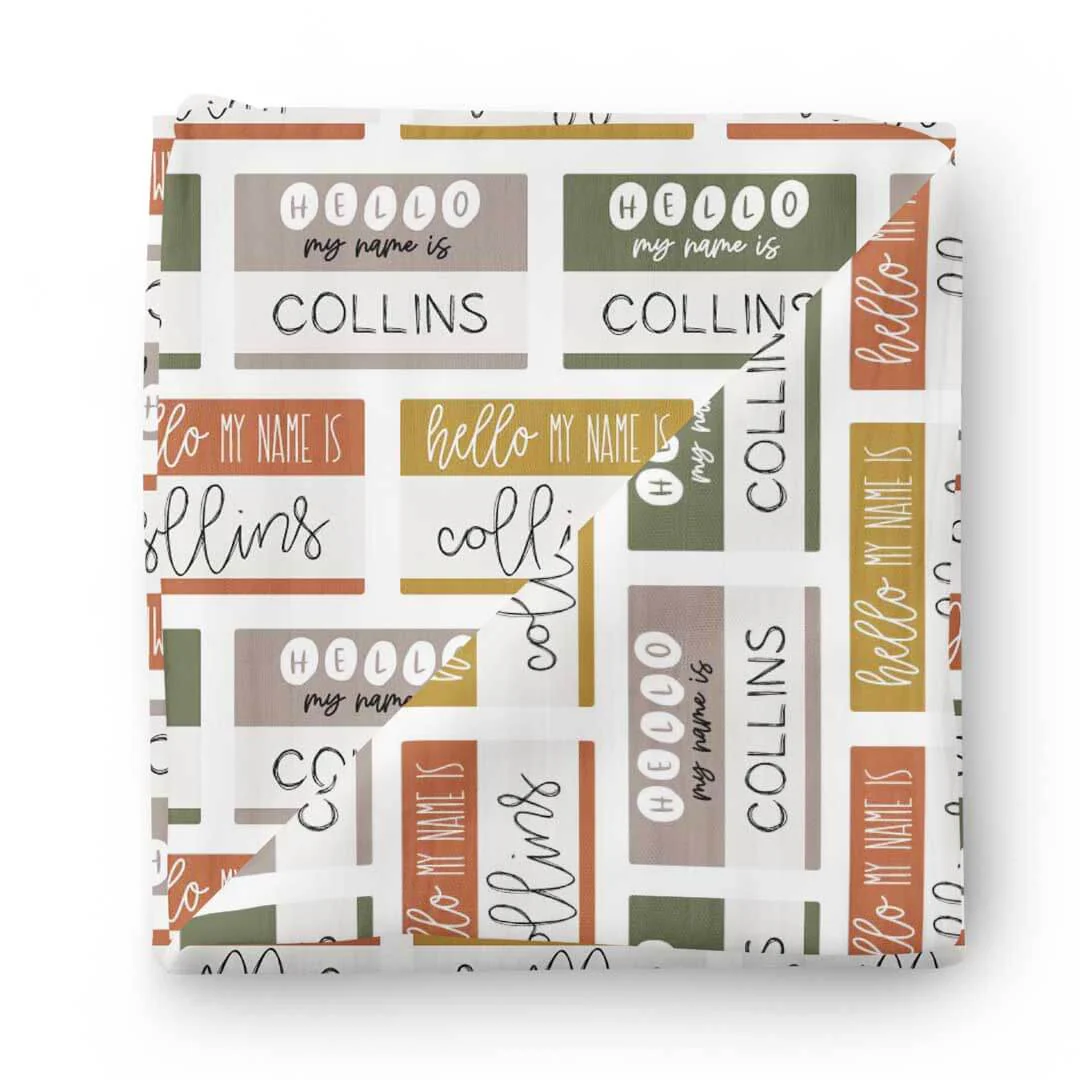 Hello My Name Is Personalized Swaddle Blanket NEUTRALS - Image 2