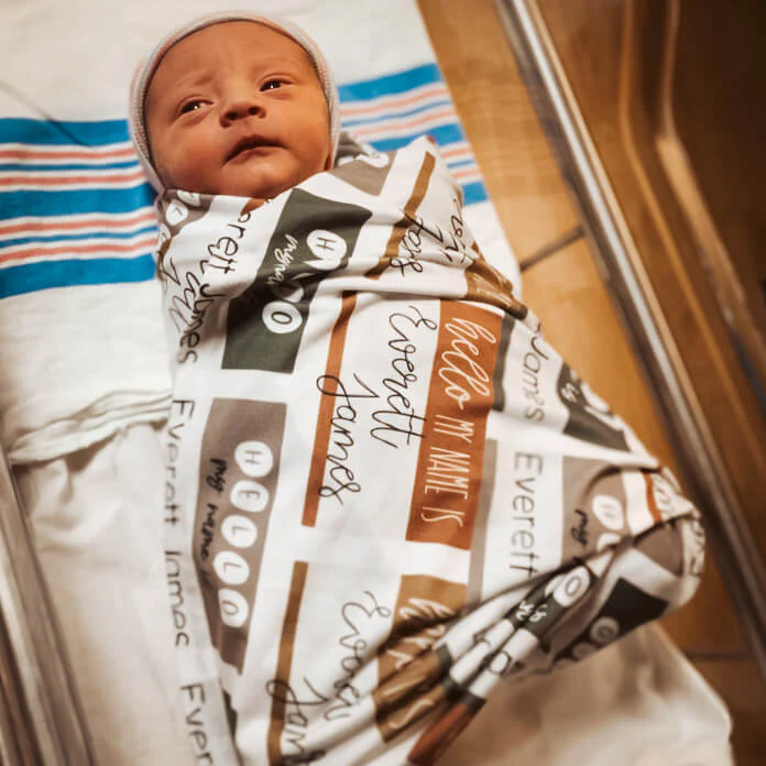 Hello My Name Is Personalized Swaddle Blanket NEUTRALS - Image 5