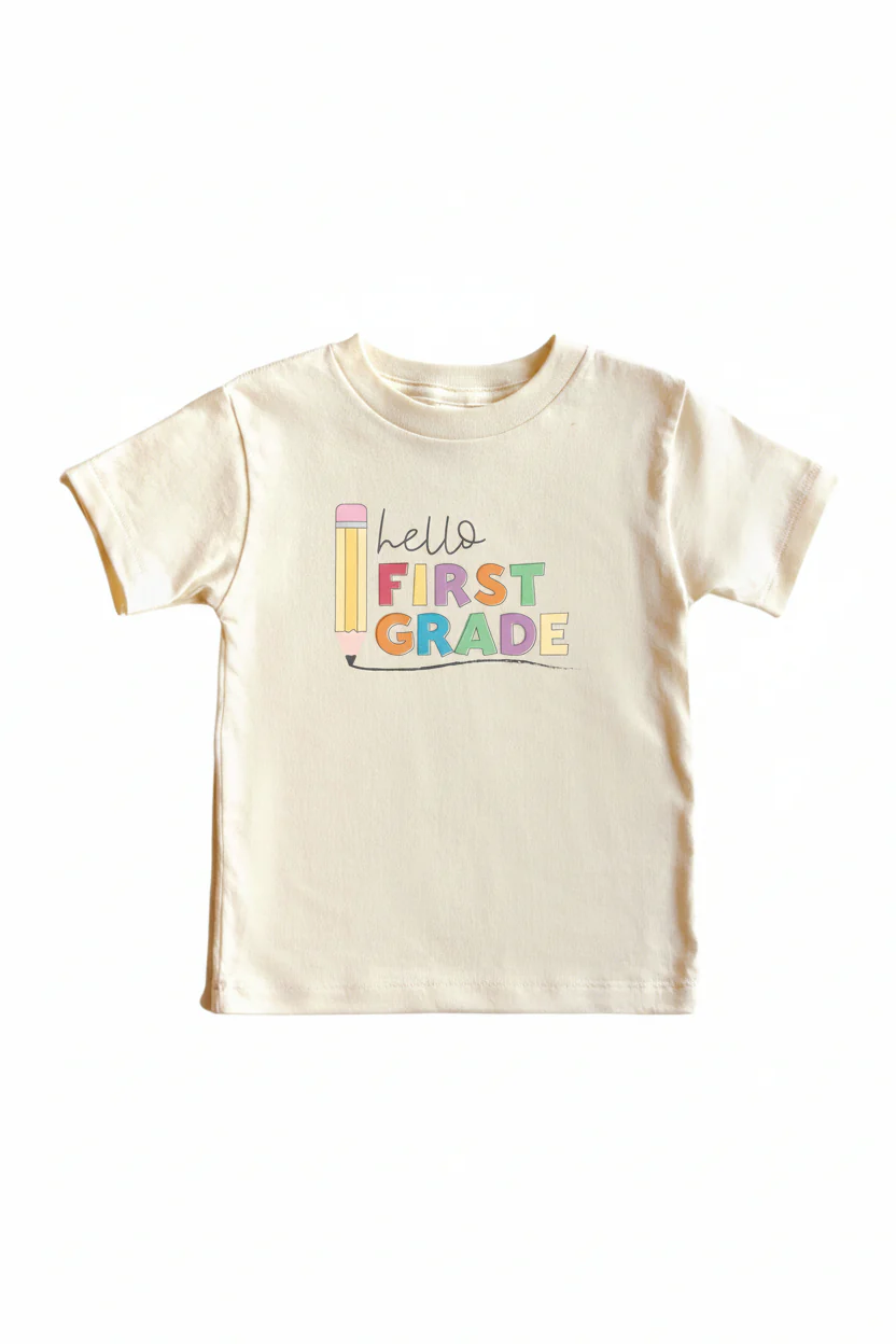 Hello New Grade Pencil Kids Graphic Tee | Natural - Image 3