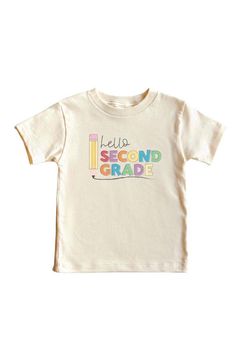 Hello New Grade Pencil Kids Graphic Tee | Natural - Image 4