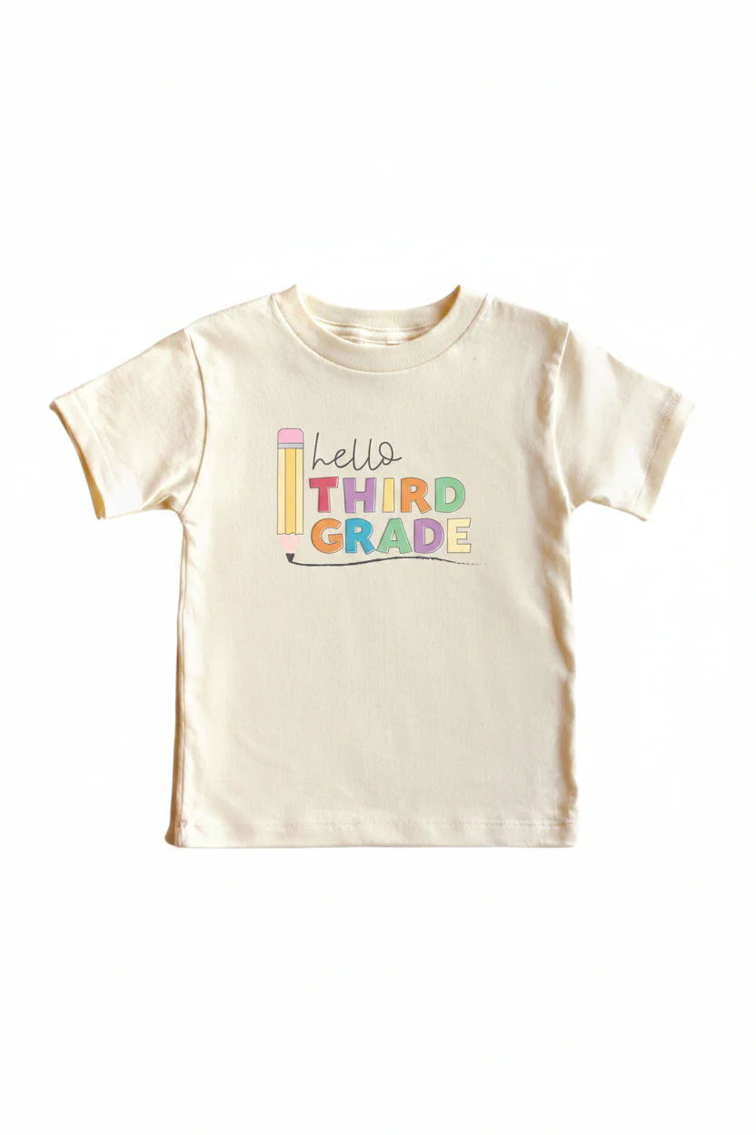 Hello New Grade Pencil Kids Graphic Tee | Natural - Image 5