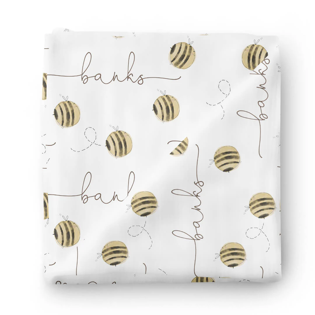 Honey's Bees Personalized Baby Name Swaddle Blanket - Image 2