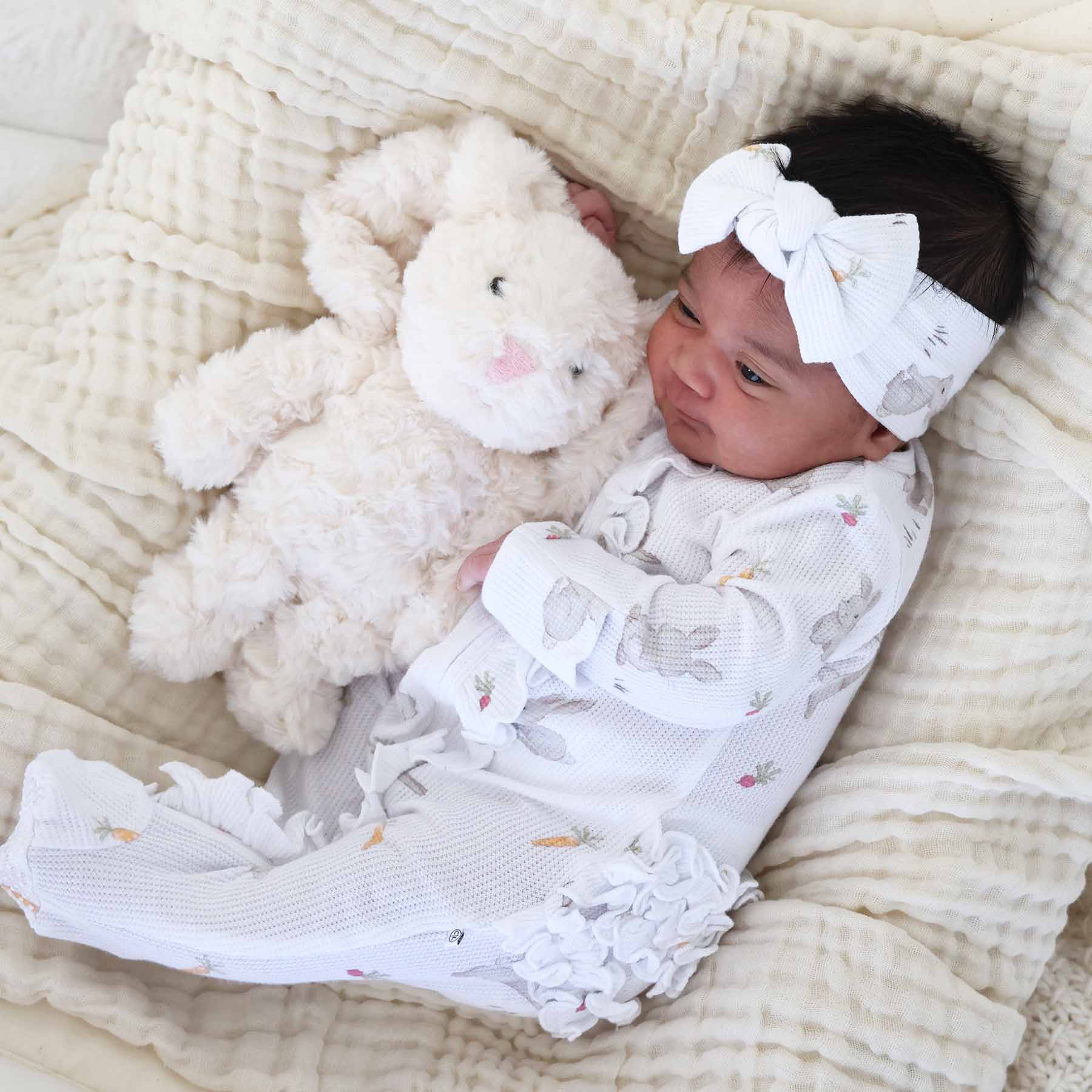 Hop Little Bunnies Bamboo Waffle Knit Large Bow Headwrap - Image 2