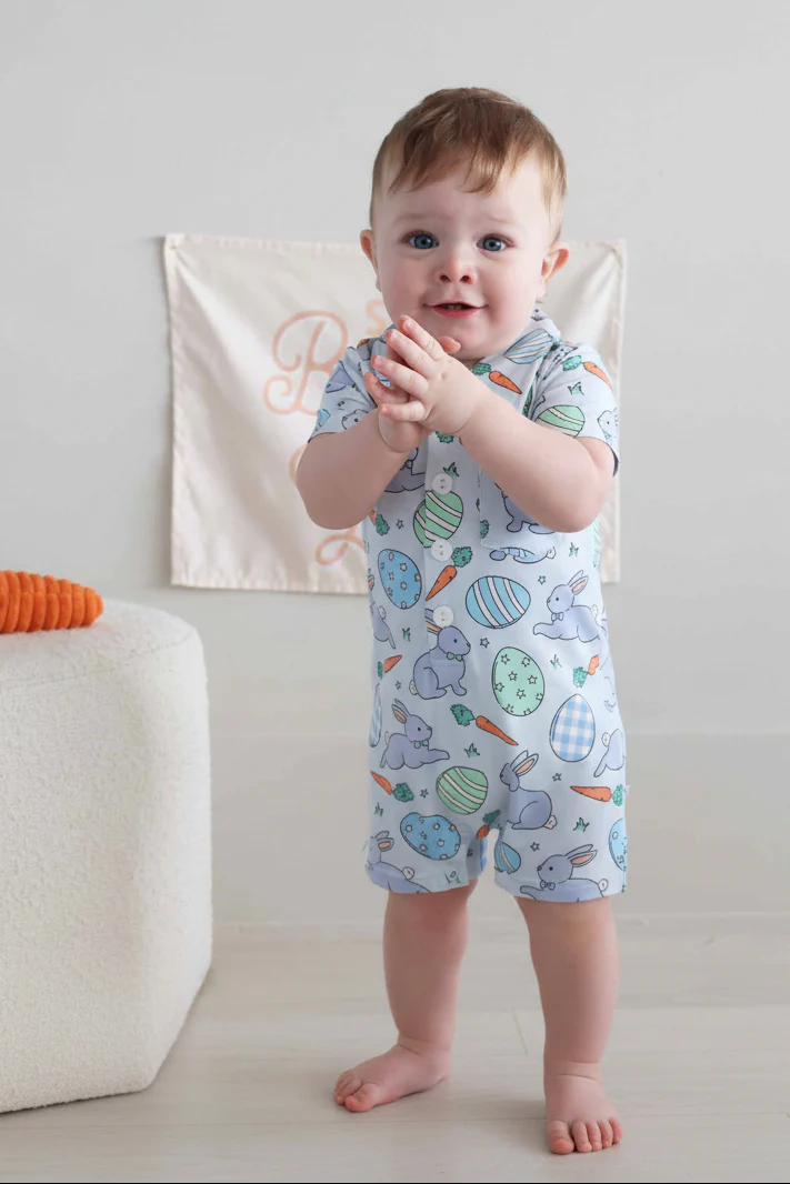 Hoppy Spring Button Romper | Blue - Image 10