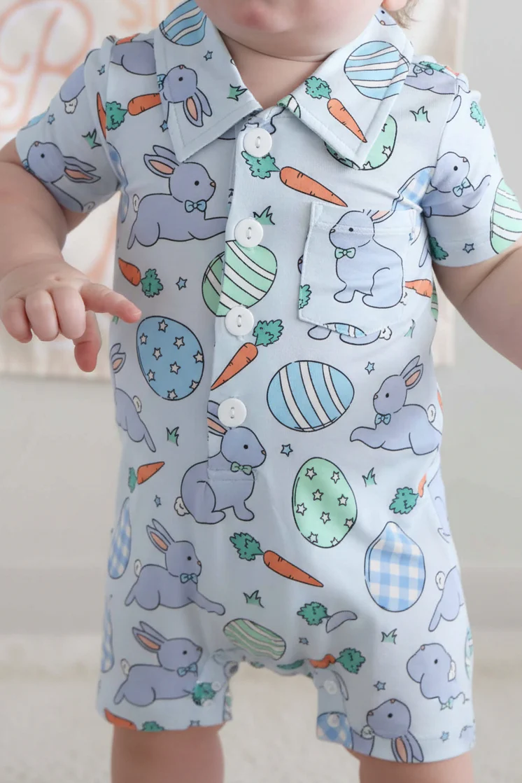 Hoppy Spring Button Romper | Blue - Image 3