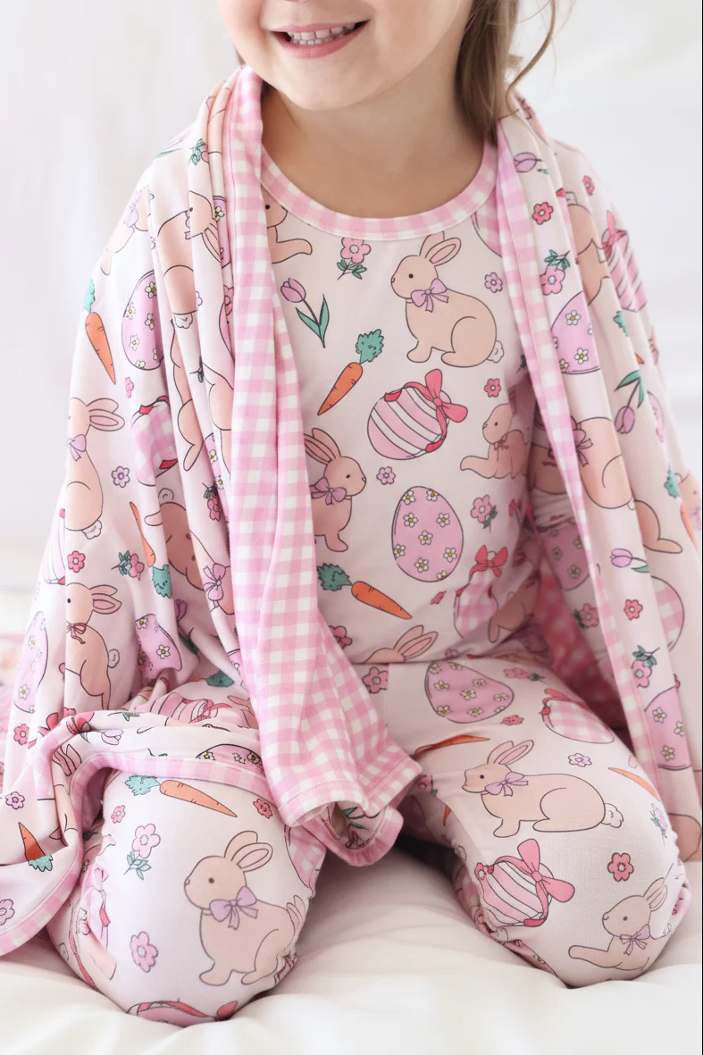 Hoppy Spring Double Sided Bamboo Blanket | Pink - Image 3