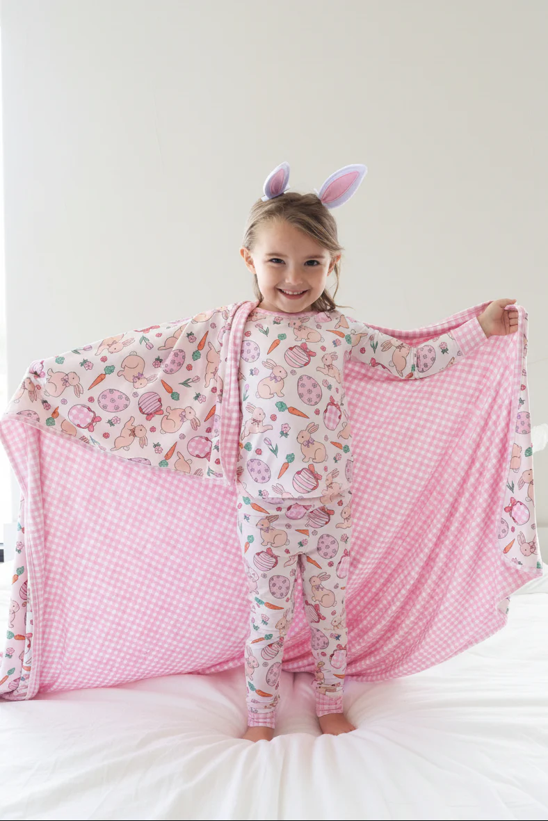 Hoppy Spring Double Sided Bamboo Blanket | Pink - Image 4