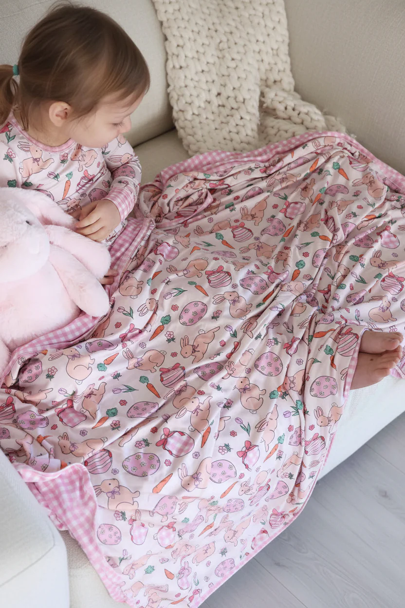 Hoppy Spring Double Sided Bamboo Blanket | Pink - Image 7