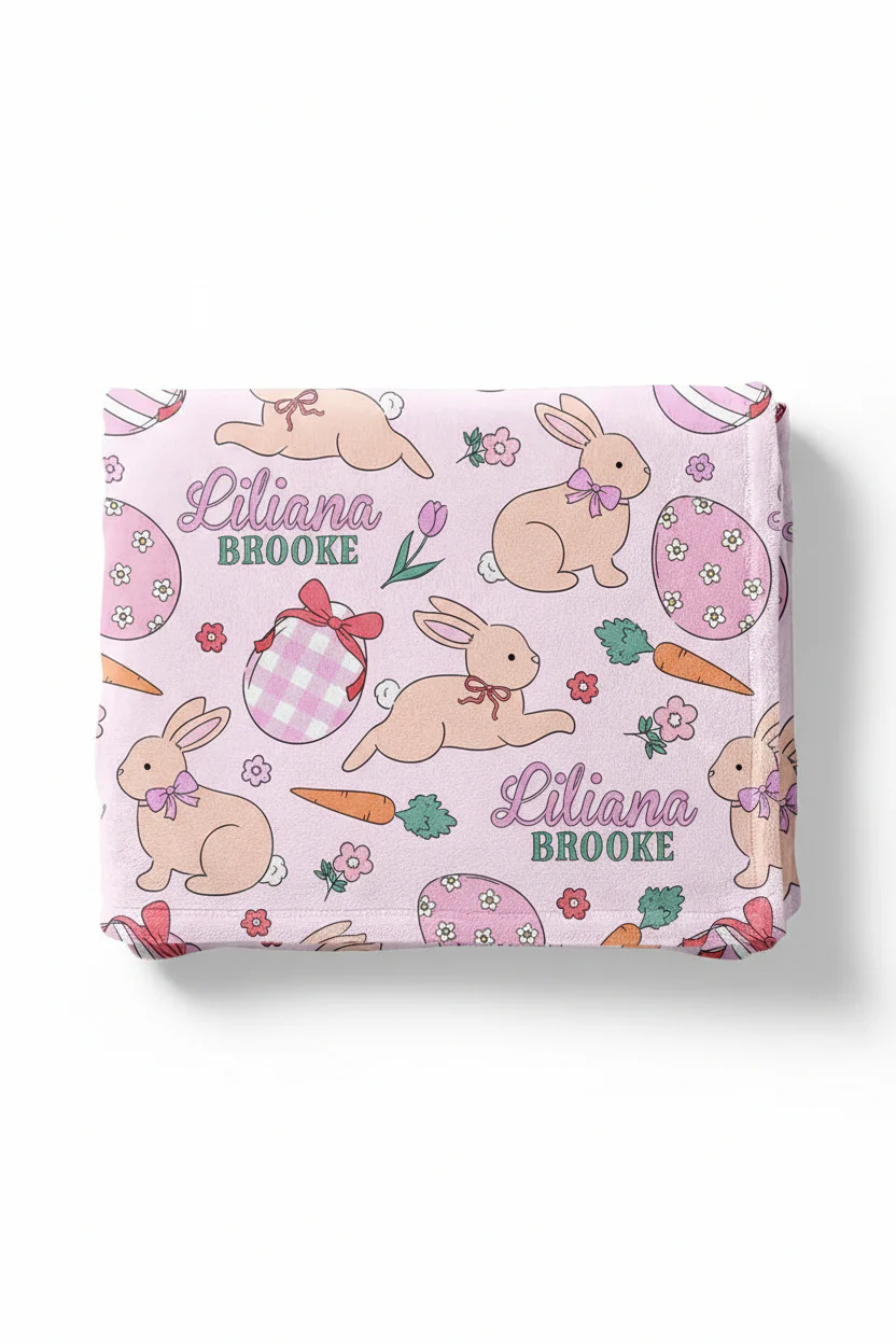 Hoppy Spring Personalized Kids Blanket | Pink