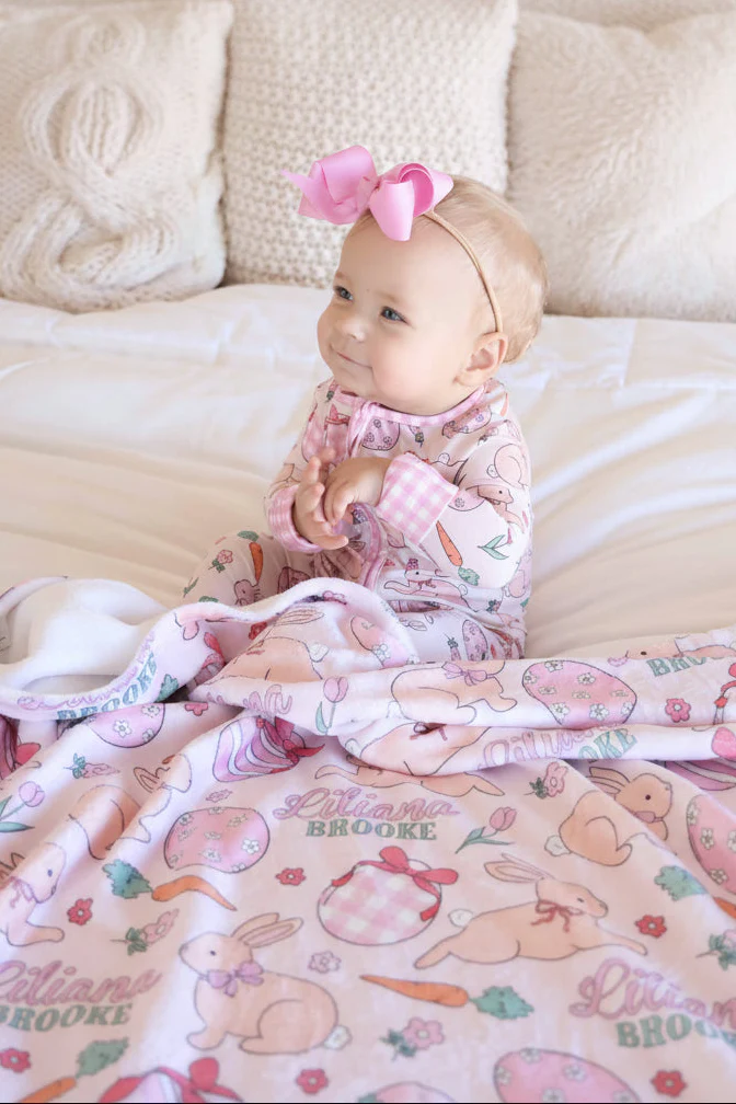 Hoppy Spring Personalized Kids Blanket | Pink - Image 3
