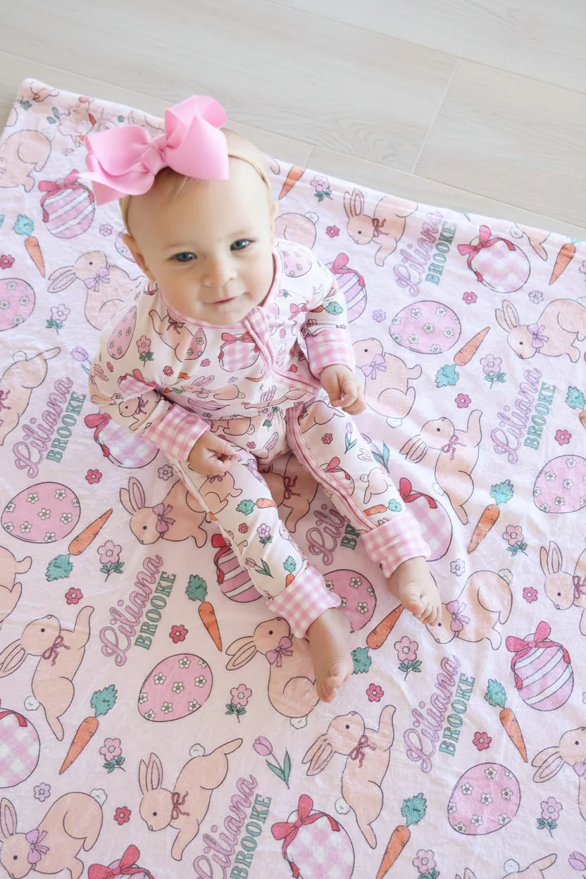 Hoppy Spring Personalized Kids Blanket | Pink - Image 6