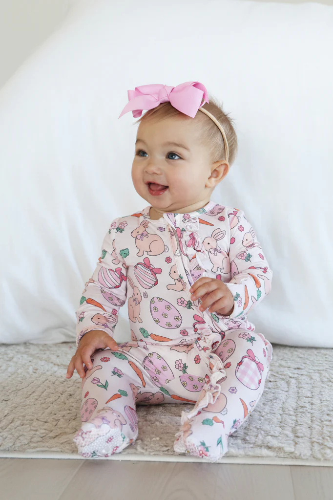 Hoppy Spring Ruffle Zipper Footie | Pink - Image 10