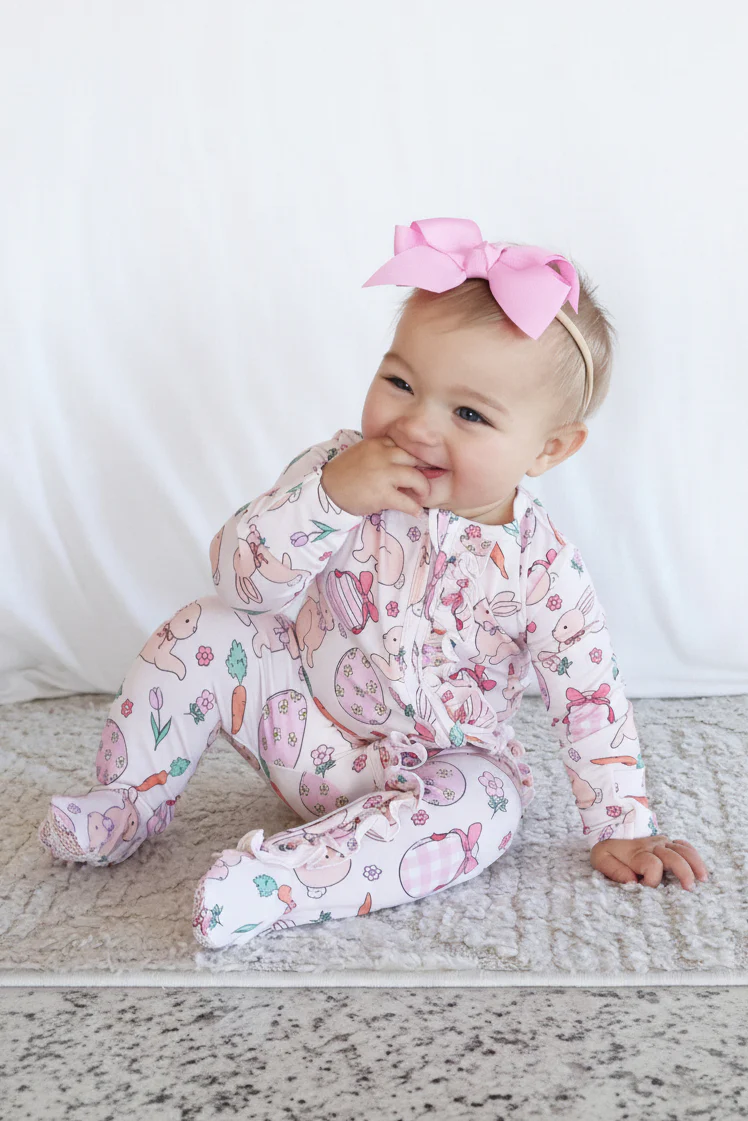 Hoppy Spring Ruffle Zipper Footie | Pink - Image 13