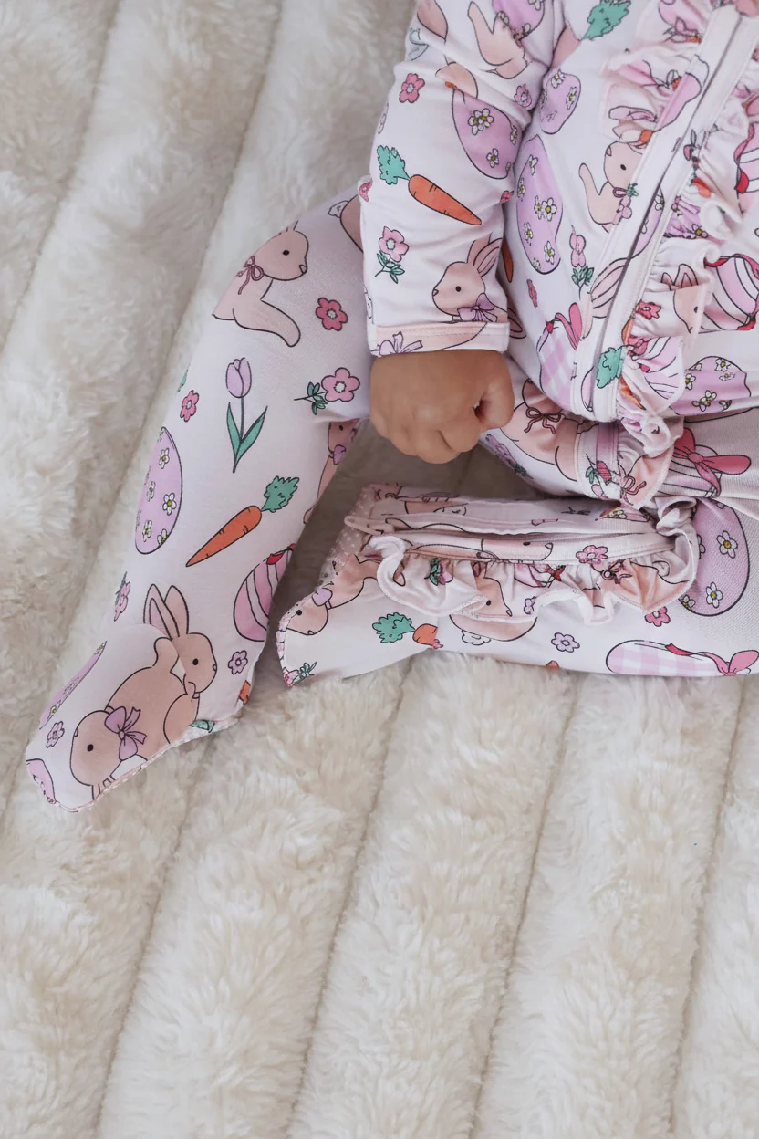 Hoppy Spring Ruffle Zipper Footie | Pink - Image 16