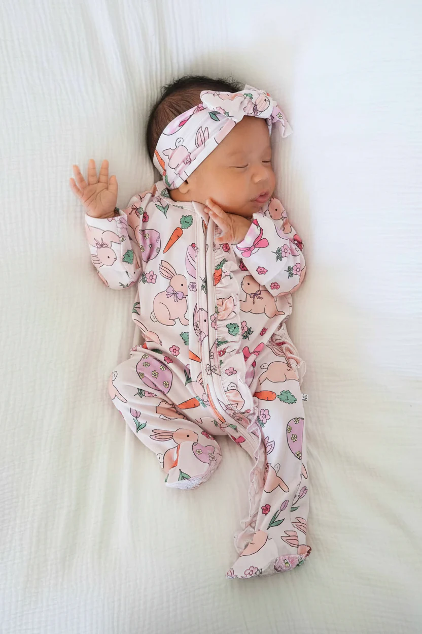 Hoppy Spring Ruffle Zipper Footie | Pink - Image 21