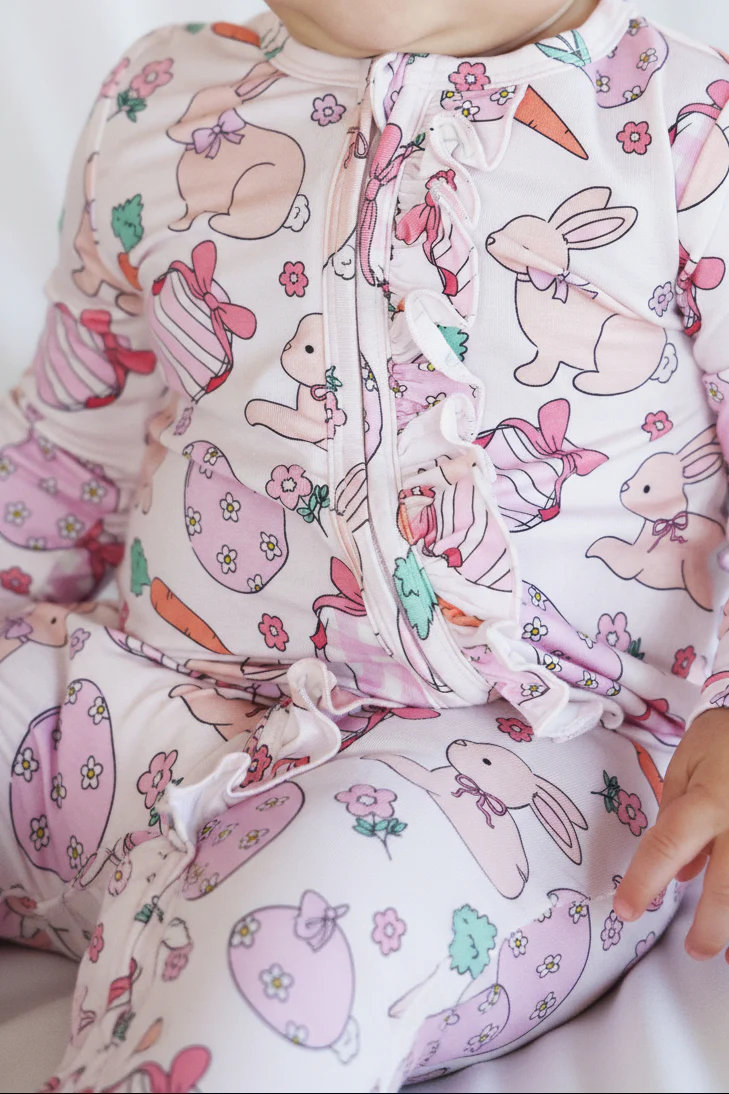 Hoppy Spring Ruffle Zipper Footie | Pink - Image 3