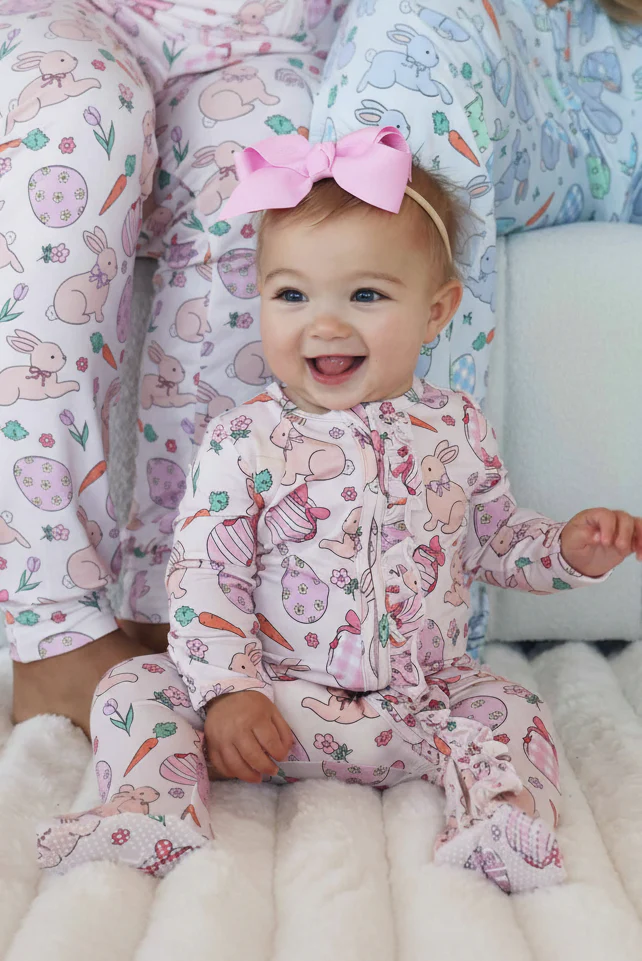 Hoppy Spring Ruffle Zipper Footie | Pink - Image 4