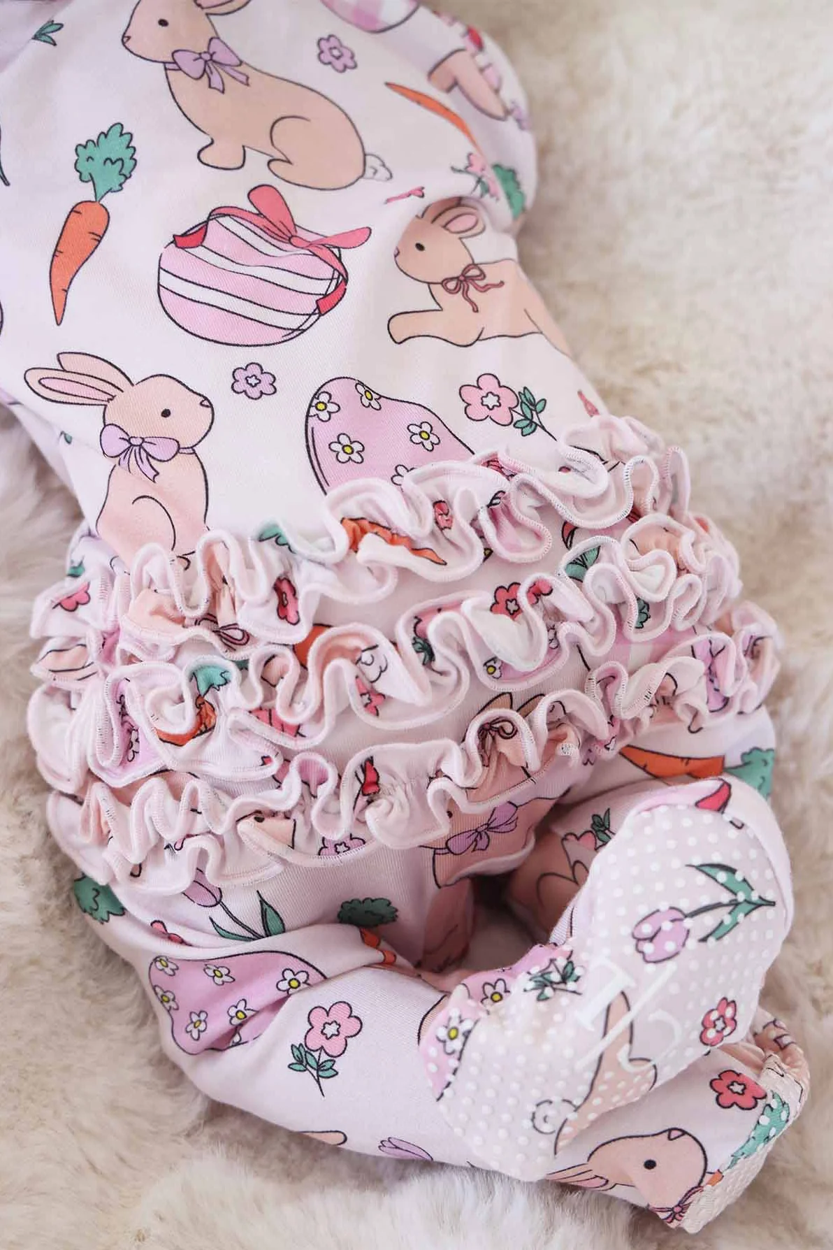 Hoppy Spring Ruffle Zipper Footie | Pink - Image 5