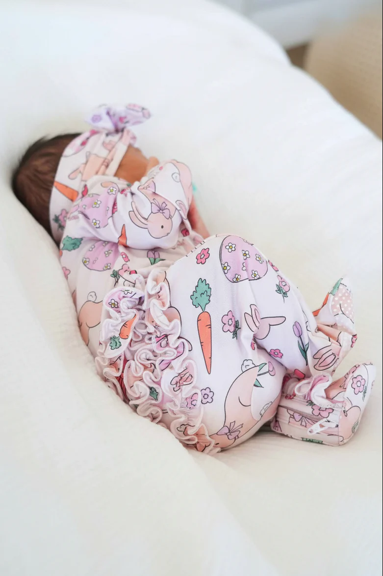 Hoppy Spring Ruffle Zipper Footie | Pink - Image 9