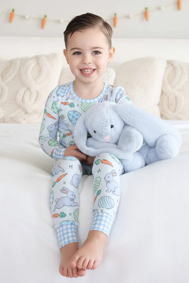 Hoppy Spring Two Piece Pajama Set | Blue - Image 4
