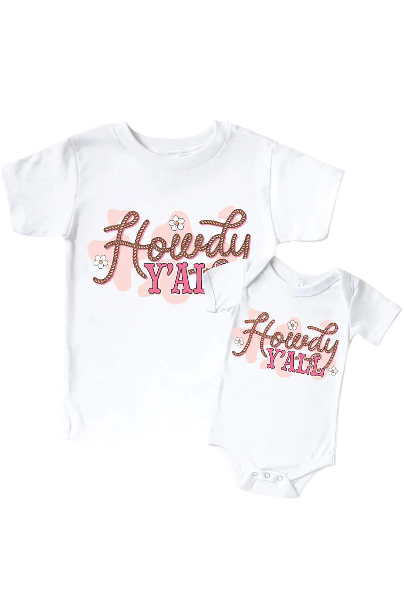 Howdy Y'all Pink Graphic Bodysuit & Kids Tee | White