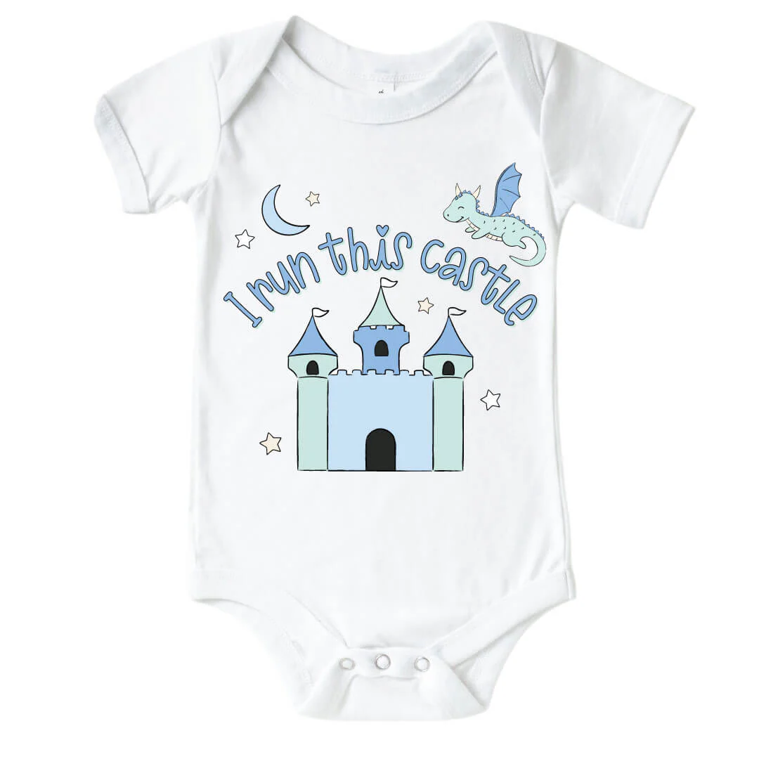 I Run This Castle Blue Graphic Bodysuit & Kids Tee | White - Image 2