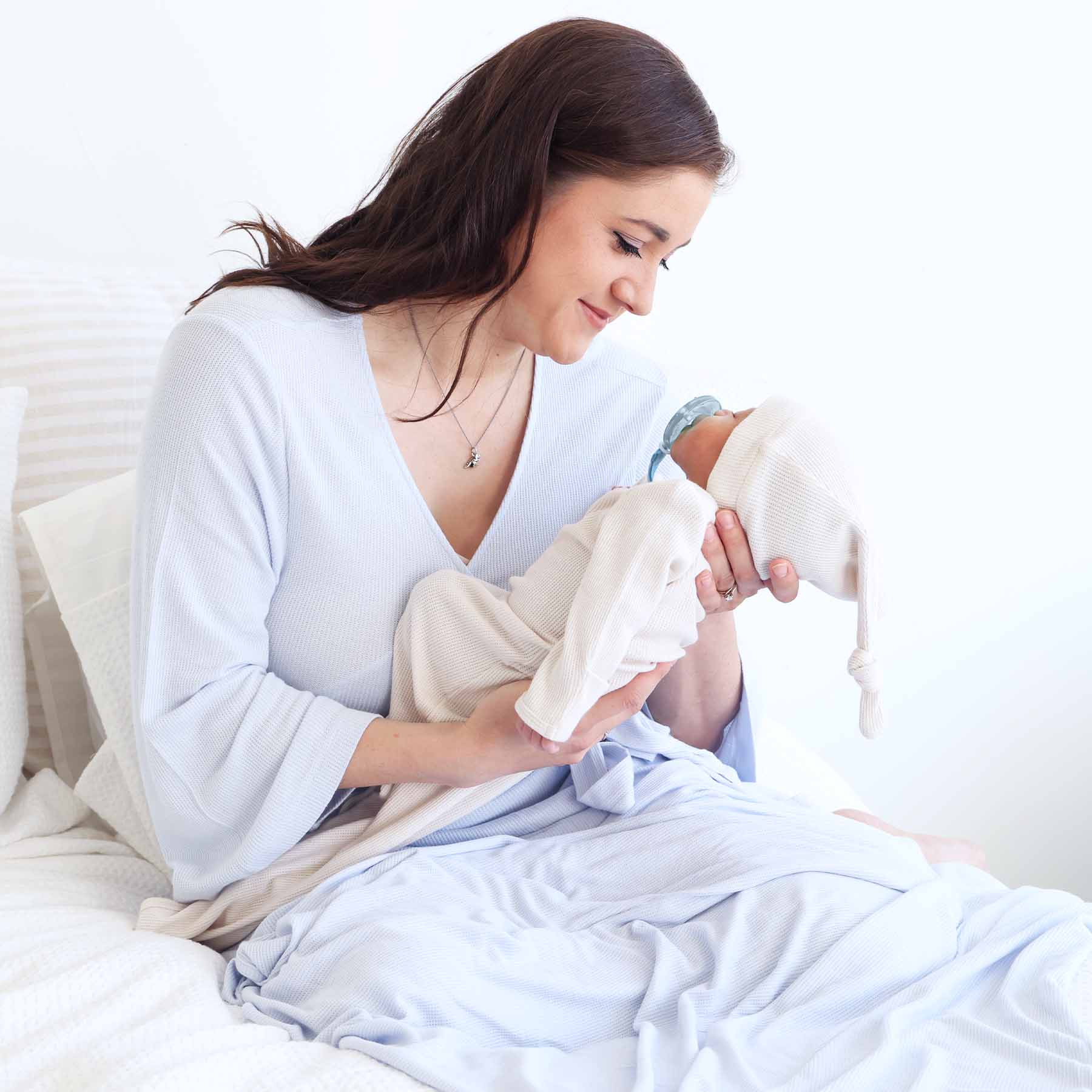 Ice Blue Bamboo Waffle Knit Maternity Robe - Image 2