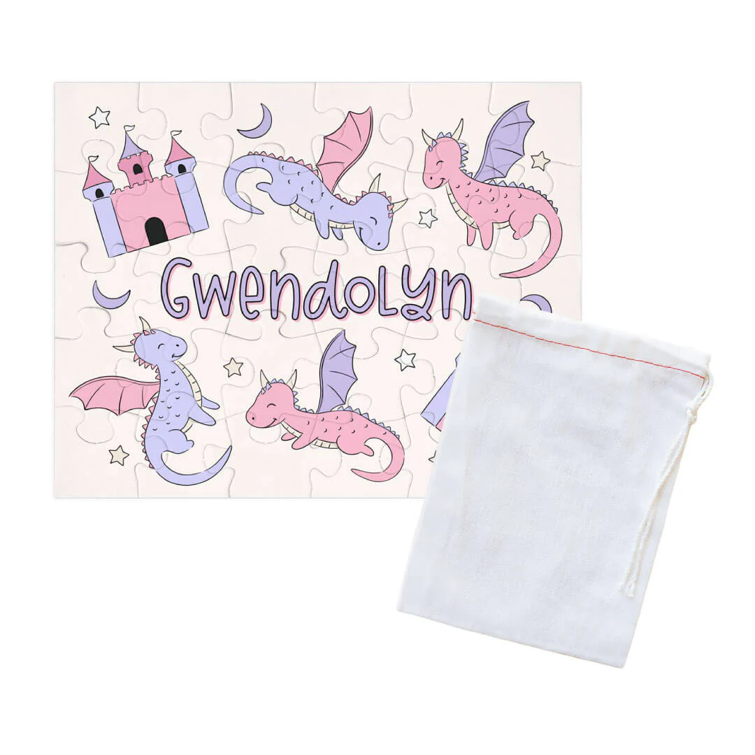 Kids Personalized 30 Piece Puzzle | Dragon Adventure Pink - Image 2