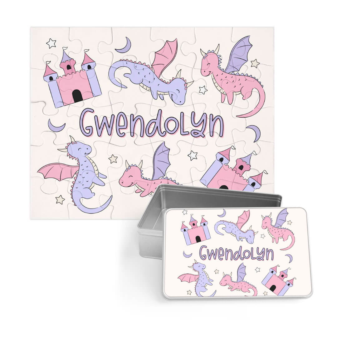 Kids Personalized 30 Piece Puzzle | Dragon Adventure Pink - Image 3