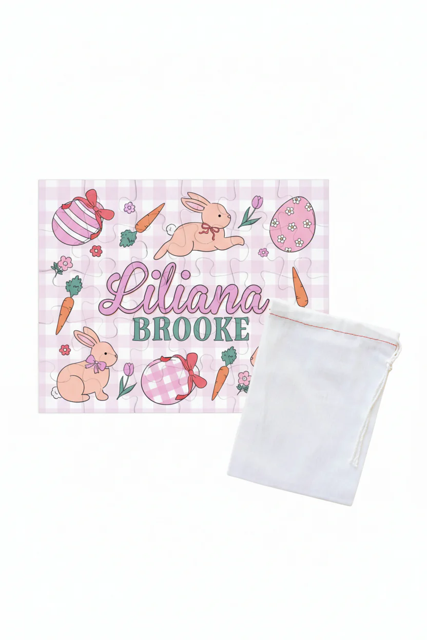 Kids Personalized 30 Piece Puzzle | Hoppy Spring Pink - Image 2